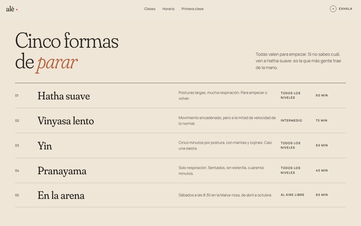alè list of classes
