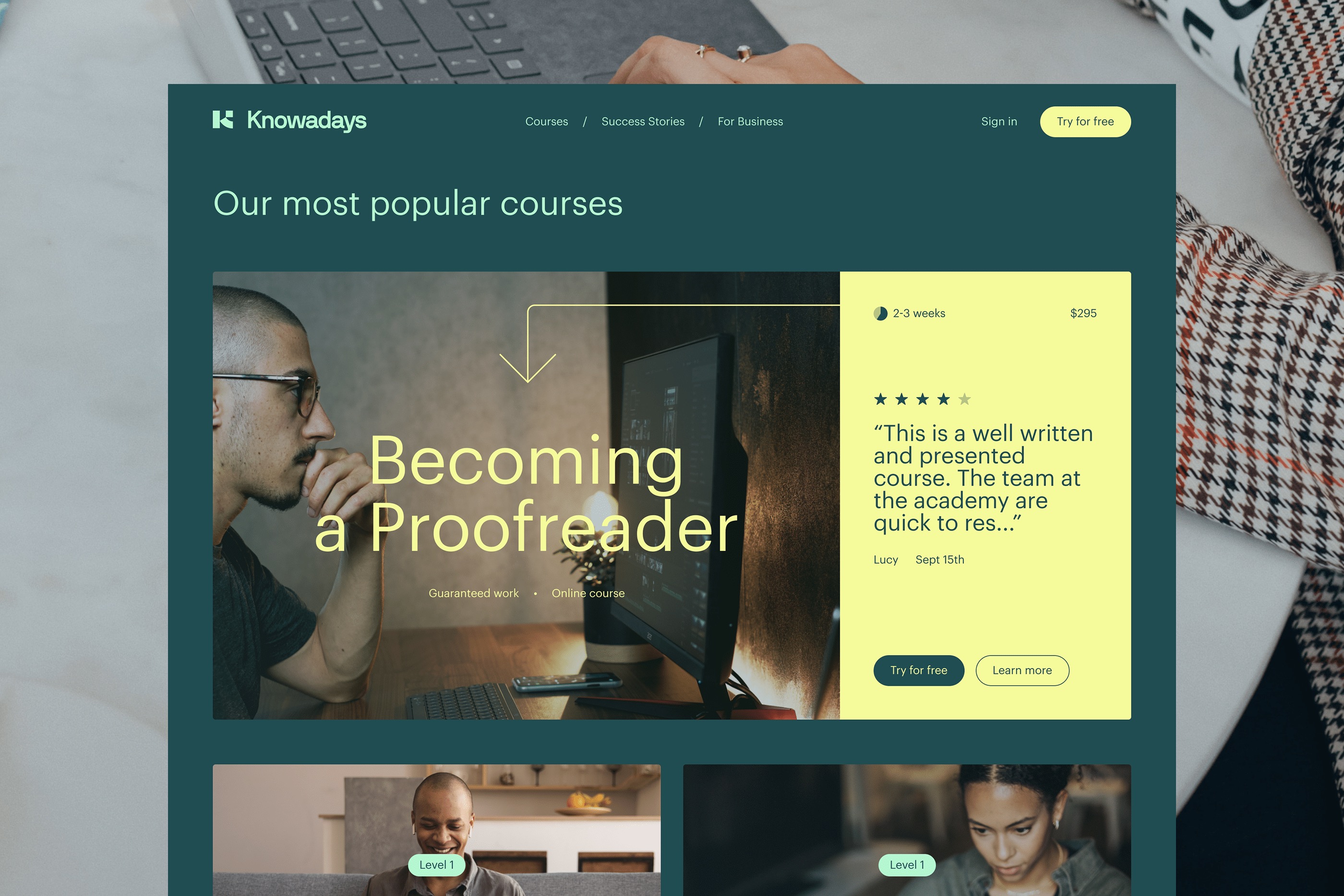 Knowadays desktop page