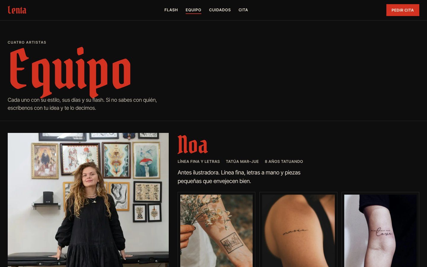 Lenta team page with each artist