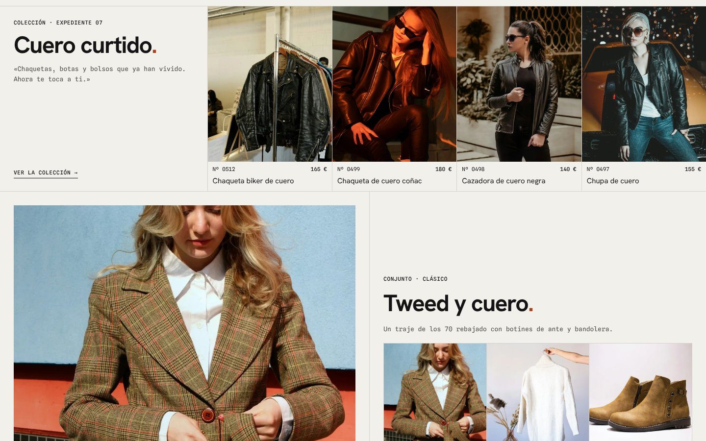 Otra Vez homepage with collection and outfit