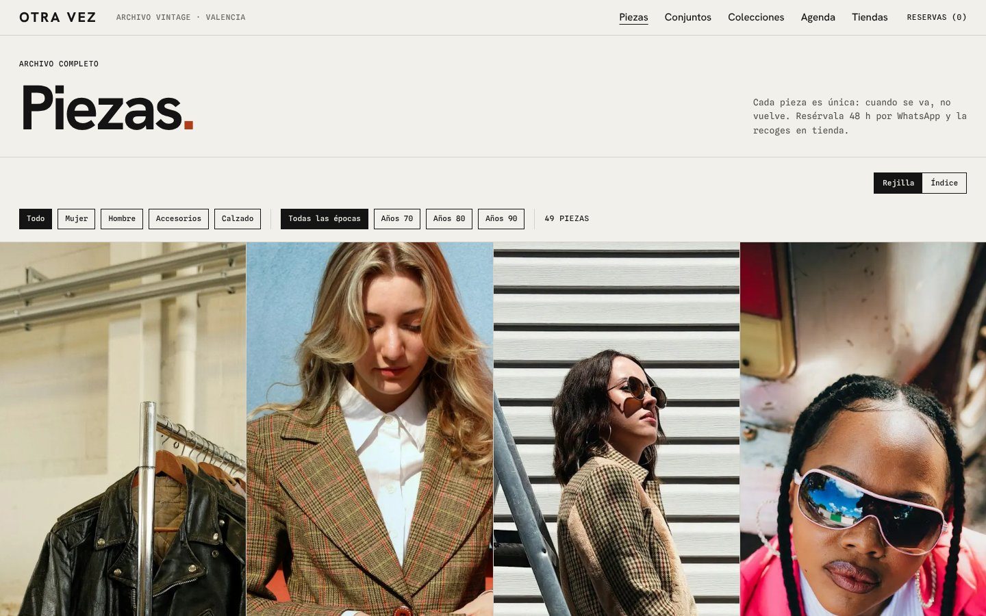 Otra Vez catalogue with filters and grid or index view