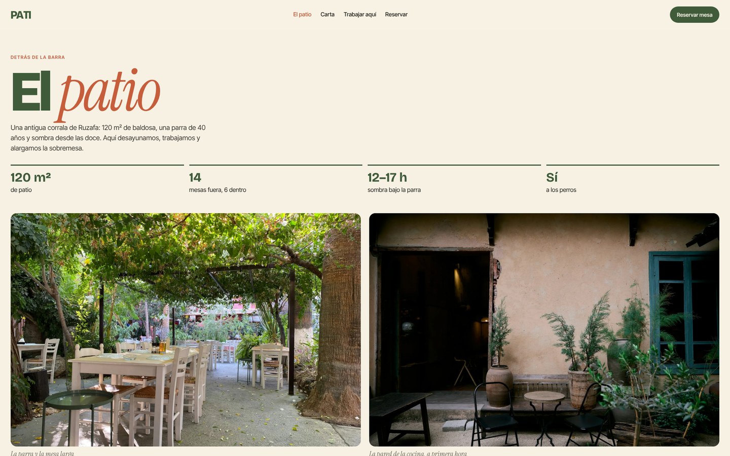 Pati courtyard page with photo gallery